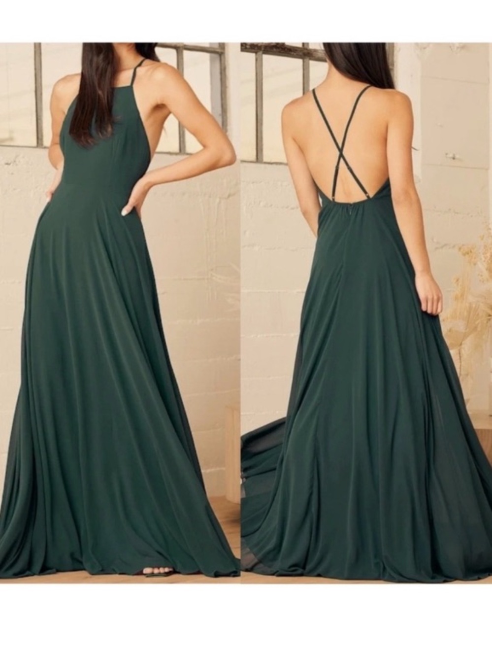 Nwt Lulus Mythical Kind of love maxi dress dark forest green sz M